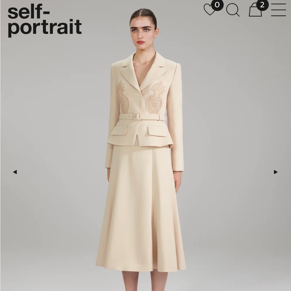Self-Portrait Tailored Crepe Lace Detail Midi Dress